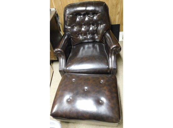 Sears Brown Leather Arm Chair And Foot Rest (W4991)