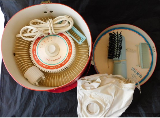 Vintage Lady Stick Style Dryer With Accessories In Original Carry Case (w3266)