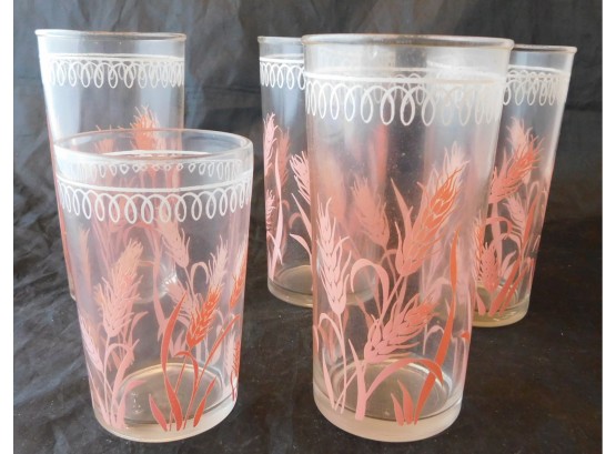 Vintage Wheat Swank Swigs Pink Glass Set, 5 Glasses (w3231)