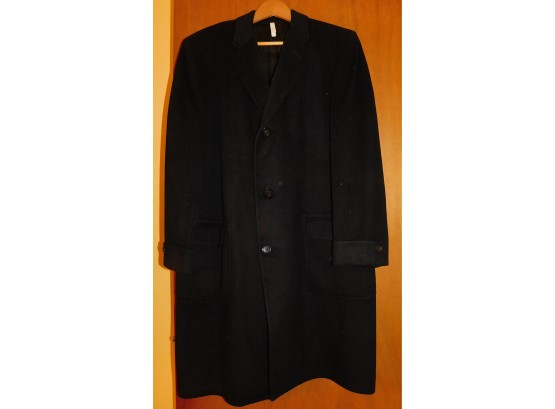 Mens Button Down Black Wool Coat Mens 42 Long (W3181)