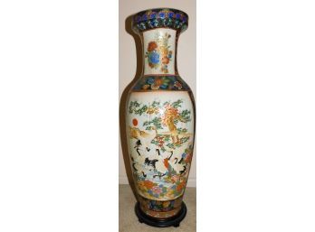 Large Oriental  Vintage Vase 25'H With Stand (w3197)