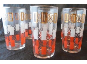 Mid-Century Retro Atomic Glass Drinking Glasses Bar Ware 6 Glasses (w3230)