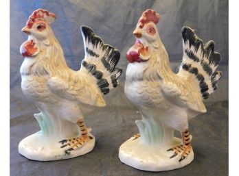 Pair Of Ceramic Roosters No Markings (w3245)