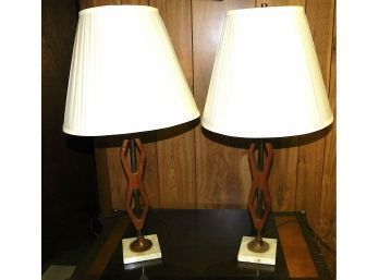 Pair Of Vintage Mid Century Danish Lamps With Marble Base (B205)