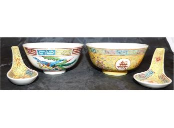 Beautiful Decorated In Hong Kong Soup Bowls & Soup Spoons Set (w3218)