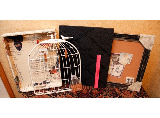 Lot Of 4 Photo Displays - Iron Bird Cage Decor, Photo Box And Photo Pin Up Board (2850)