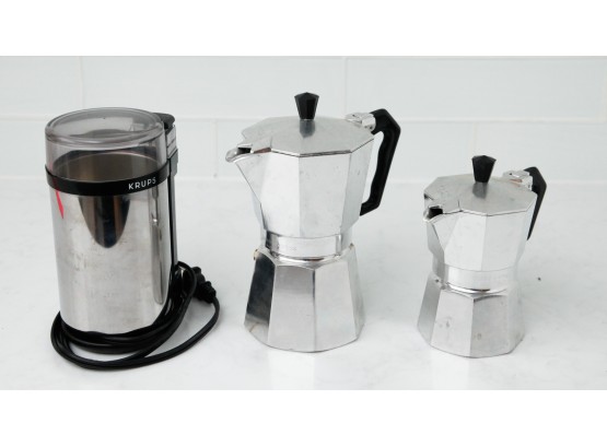 2 Vintage Marimba Espresso Mocha Coffee Pot - Stove Top Aluminum & Krups Electric Spice & Coffee Grinder(2704)