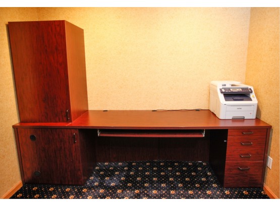 Prestine Office Desk With Matching Cabinet - Fax Machine Not Included 29x108x29 - Cabinet 43x24x20  (2776)