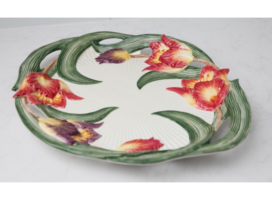 Fitz And Floyd Classics Beautiful Oval Serving Platter Hand Painted Tulip Swan Pattern  (2734)