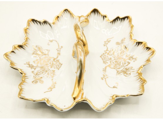 Vintage Porcelain Flower Shaped Dish - Gold Trim (2903)