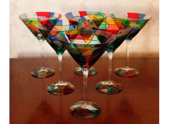 6 Beautiful Stain Glass Themed Martini Glasses (2814)