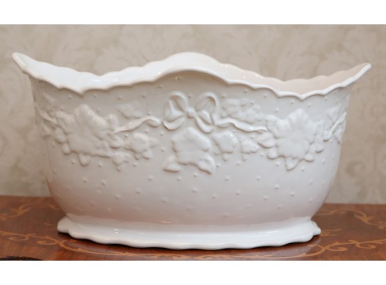 Large Ceramic White Bowl With Floral Design (2933)