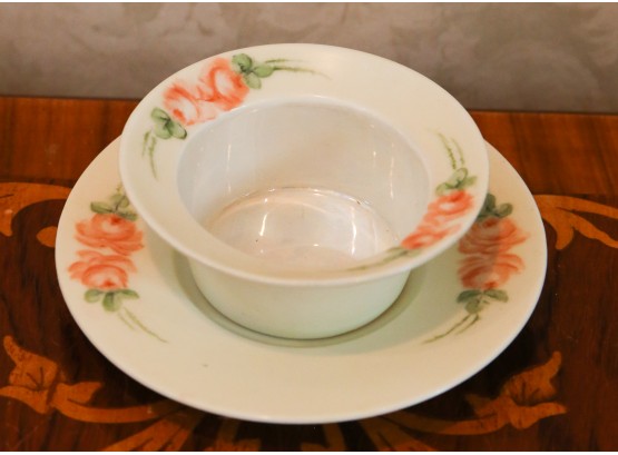 Charming Bowl With Matching Dish - Floral - Hand Painted (2925)
