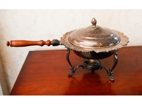 Vintage 3 Piece Silver-plate Chafing Dish W Cover And Stand - Ornate Design  (2824)