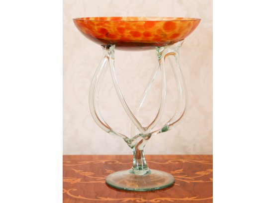 Hand Blown Art Glass Bowl Compote - Candy Dish