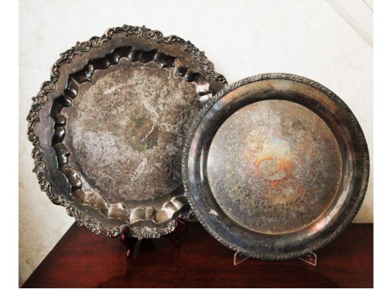 2 Stunning Large Silver Plated Serving Trays - (2830)