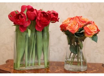Home Decor - 2 Beautiful Floral Arrangements With Vase (2937)