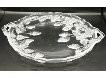 Elegant Cut Glass Serving Platter With Glass Handles - Strawberry Frosted Floral Design  (2872)