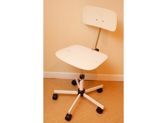 Retro White Wooden Desk Chair On Wheels