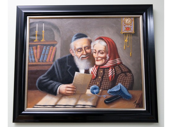 Exquisite Original Oil On Canvas Art Painting Rabbi Reading Letter 20x30 (2965)