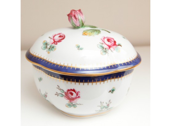 Collectible Vintage Richard Ginori Italian Lidded Trinket Box Porcelain Dresser Box Pittoria  W Rose Finial