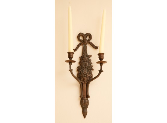A Pair Of Antique Bronze Candelabras With Candles (2976)