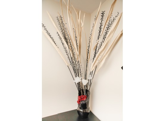 Black Ceramic Vase W Sticks And Faux Flowers (0012)
