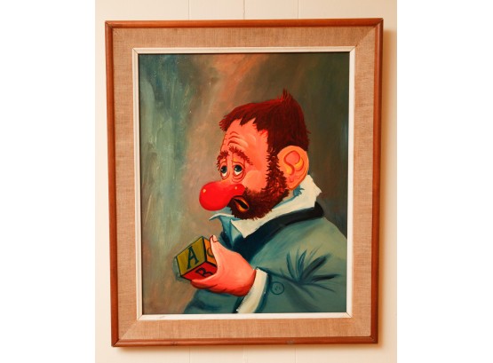 Vintage Morris Katz Clown Framed Painting   24x20 (0041)