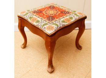 Beautiful French Country Victorian Square Needle Point Foot Stool (0064)