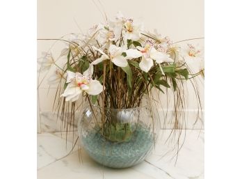 Fish Bowl Of Fake Orchids - Home Decor (0159)
