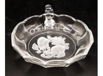 Vintage Clear Glass Candy Bowl W Fruit Design (2236)