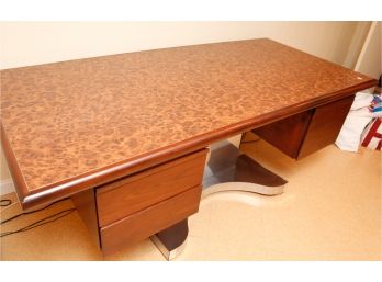 Large Retro Desk With Leather Chair On Wheels -29 X 77 X 35  (0054)
