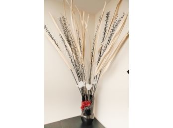 Black Ceramic Vase W Sticks And Faux Flowers (0012)