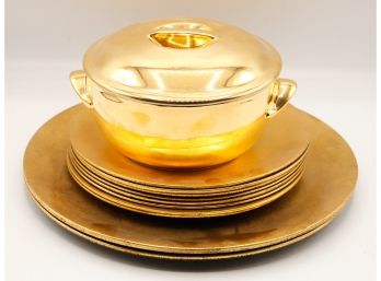 10 Plated Gold In Color And A Ceramic Bowl With Cover - Royal Worcester - Made In England  (0169)
