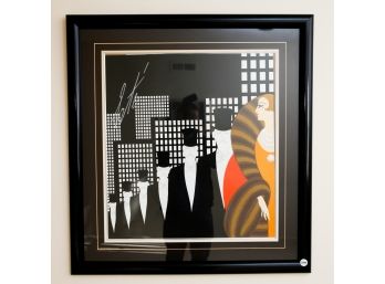 MCM Signed Erte Classic 1982 - Men In TOP HATS With Sophisticated Lady In FUR Coat Jewels -  35 X 33(2995)