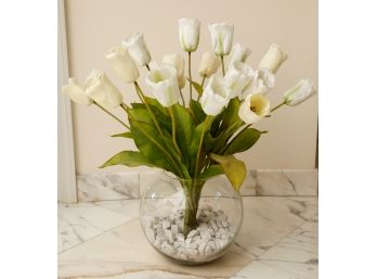 Beautiful Artificial Tulip Flowers In Fishbowl Vase (0156)