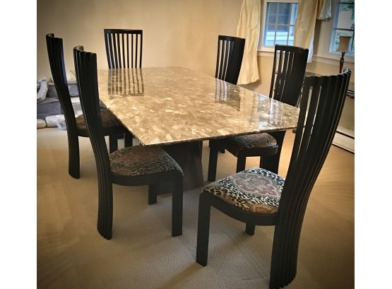 Exquisite Quarry Italian Natural Marble Top Dining Table With Solid Base & 6 Chairs (G089)