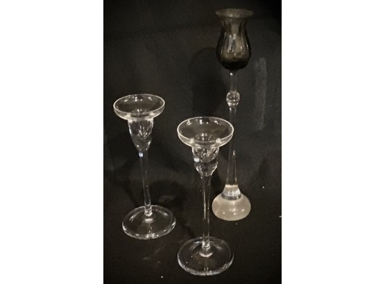 Lenox Glass Candle Holder Set Of 3 10' And 7' (G083)