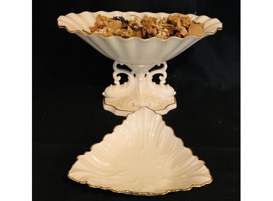 Lenox 24kt Gold Accented Hand Decorated Candy Dish With Pedestal & Trinket Dish 2Pieces (G074)