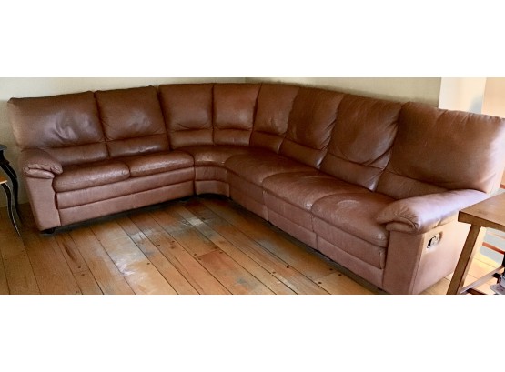Comfortable Natuzzi Leather Chestnut Double Recliner Leather Sectional (g204)