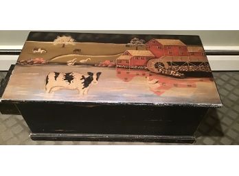 Country 'At The Farm' Hand Painted Storage Trunk  (g160)
