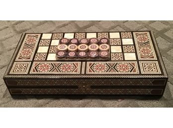 Israeli Wood Inlay Backgammon Set 'shesh Beesh' From The Arab Market (G158)