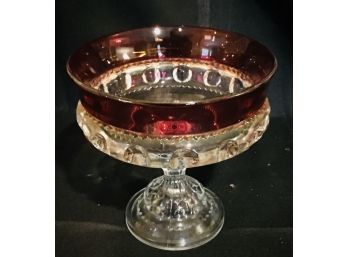 Vintage Clear Glass & Cranberry Glass Candy Dish (G080)
