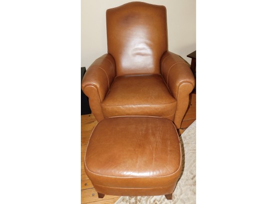 Like New Ethan Allen Soft Leather Arm Chair And Ottoman