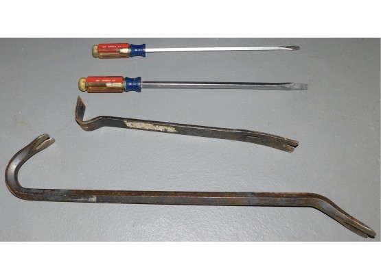 Forged USA Screwdrivers And Pair Of Crowbars
