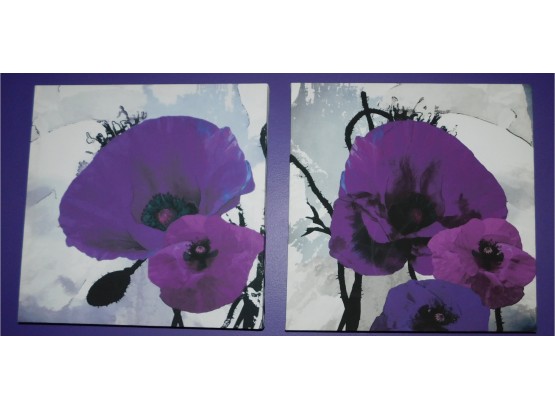 Pair Of Painted Purple Flower Canvas Art