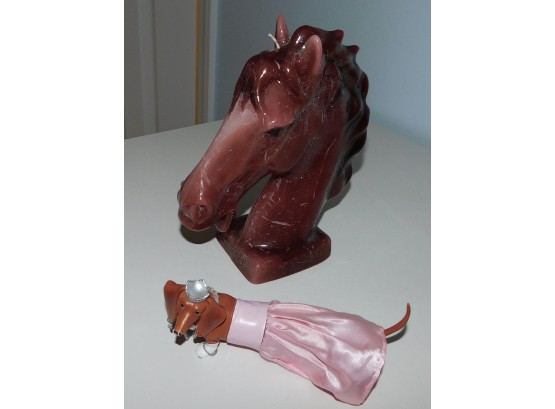 Beeswax Horse Head Candle And Doxon Dog Figurine