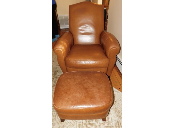 Like New Ethan Allen Soft Leather Arm Chair And Ottoman