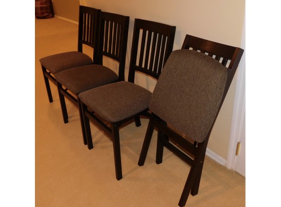 Like New (4) Stakmore Solid Wood Padded Seat Folding Chairs Mission Back