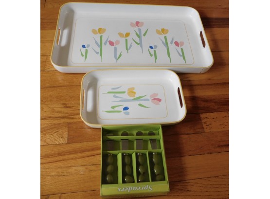 Pair Of Serving Trays With Olive Spreaders
